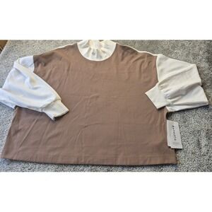 NWT Athleta Brown & Cream Size 2X Long Sleeve Pullover Active Wear Stretch Top